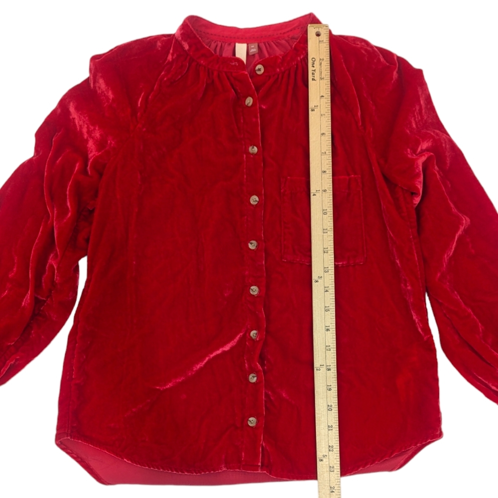 Anthropologie Pilcro Velvet Button Down Puffy Sleeve Shirt Blouse Womens XS Red - Picture 9 of 14
